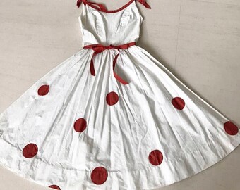 Pretty 1950s Pat Premo polka dot cotton pique dress XS
