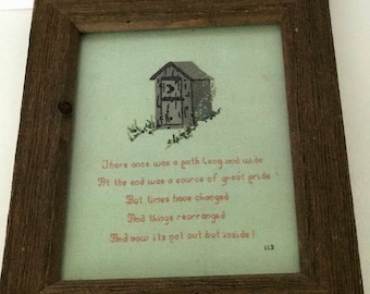 Crocheted Outhouse Picture Primitive Farmhouse handmade