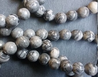 8mm Natural Scenery Jasper Round Gemstone Beads - Full 15.5 inch strand