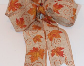 Fall Burlap Leaf Wired Bow
