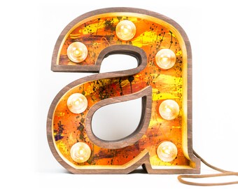 Wooden marquee letter light. Vintage wooden letter lamp. Any letter
