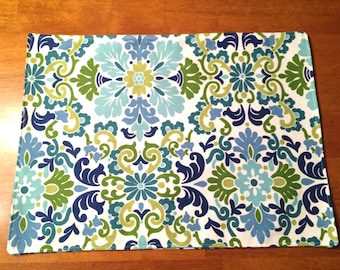 Blue Green Flowers Placemats set 4~ Blue green white Placemats ~ Green blue Placemats