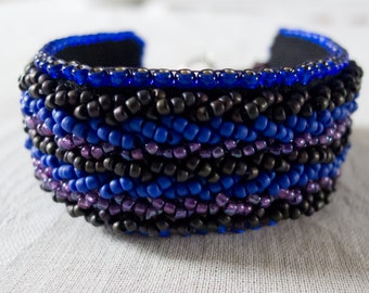 Bead Embroidered Blue and Purple Bracelet
