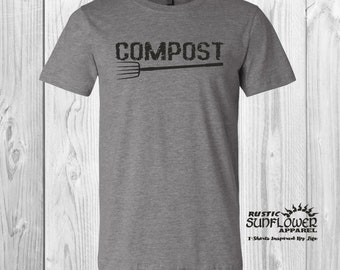 Compost Distressed Black Graphic T Shirt, Gardening T Shirt, Gardener T Shirt, Garden Fork T Shirt, Green Thumb, Garden Shirt