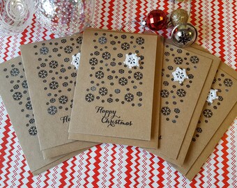 A set of 5 Crochet Snowflake Christmas Card / Let it Snow Christmas Card / Hand Stamped Christmas Card / 5 pack of Christmas Cards