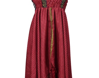 Womens Sundress Recycled Vintage Silk Sari Two Layer Boho Beach Summer Cocktail Halter Dress