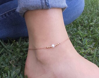 Pearl Anklet,Rose Gold Anklets,Dainty Anklet,Rose Gold Ankle Bracelet,Pearl Ankle Bracelet for women,Anklets for women,Bridesmaid Gifts
