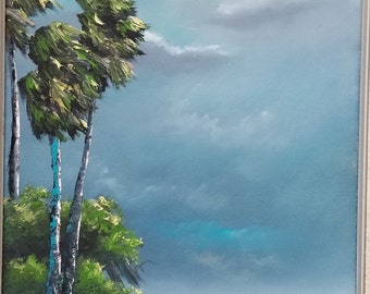 Original Oil Painting Florida Landscape Art Tropical Painting Palm Tree painting Impressionism Moonlight River 12 x 24 unframed