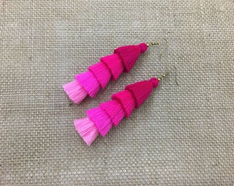 Pretty Pink Mini 5 Layered Tassel Earrings