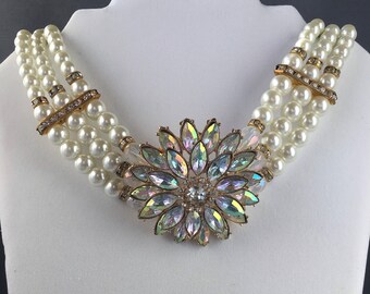 Vintage Pearl Necklace, Vintage Pearl Choker, Vintage Pearl Multi Strand Necklace, 1920s Jewelry, Great Gatsby Jewelry