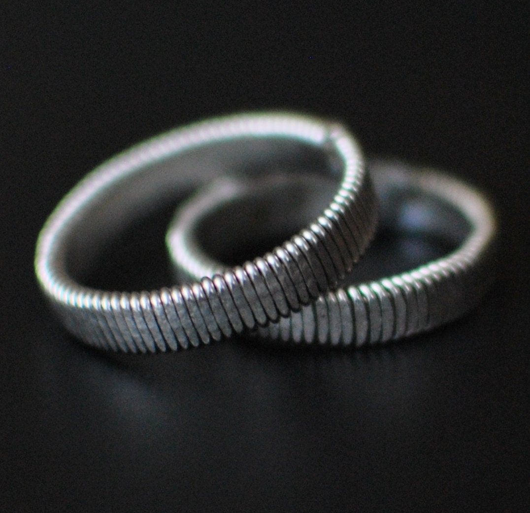 Hammered Flat Bass Guitar String Ring Wedding Band Hammered