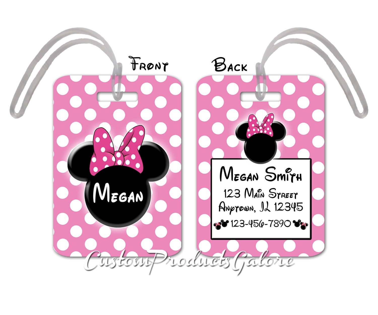 Minnie Mouse Luggage Tag Personalized Pink Bag Tag Disney