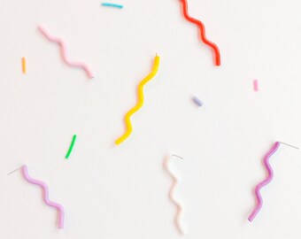 Confetti// Multi-coloured wavy line drop stud earrings