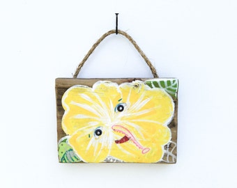 Tropical Flower Art on Reclaimed Wood Hawaii Island Art Decor Beach Baby Nursery Baby Shower Beach Kids Room Surfer Girls Room Mangoseed