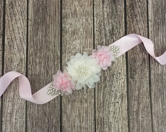 Pink and ivory maternity sash, maternity sash, baby shower sash, ivory maternity sash, grey maternity sash, baby shower sash, photo prop