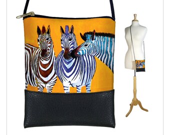 Clara Nilles Small sling bag, Cross body purse, Fits iPhone 6 Plus Case, Small shoulder bag, Phablet Cover, Zebras, orange RTS