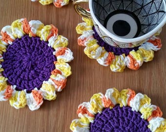 Sunflower Coaster Set / Flower Coasters / Sunflower Decor / Crochet Coasters / Flower Coaster Set / Sunflower Coasters / Set of 4