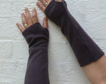 Woodland brown arm warmers cashmere fingerless gloves Eco-friendly gift for her boho accessories Winter cosplay large hands goth present.