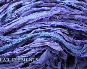 Purple Mix #2, Fair Trade, 5 Yards, Purple Mix Sari Silk, Textile, Yarn, Art Yarn, Ribbon, Silk Fabric, Purple Silk, Artwear Elements