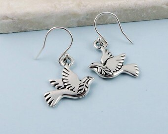 Dove Earrings, silver peace dove earrings, peace, love