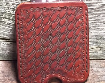 Leather Credit Card Sleeve Basketweave Design