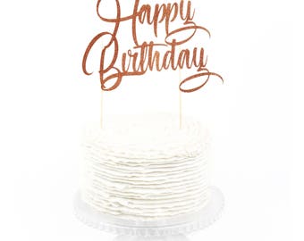 Happy Birthday Cake Toppers, Happy Birthday Toothpicks, Rose Gold Glitter Cake, Rose Gold Birthday Cake Topper, Birthday Cake Topper