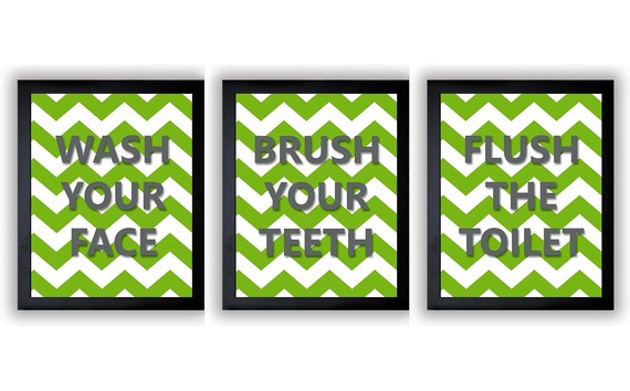 lime green grey gray bathroom decor bathroom print set of 3