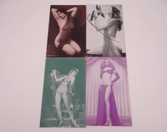 1940s Vintage Set of 4 Risque Pin Up Girl Postcards