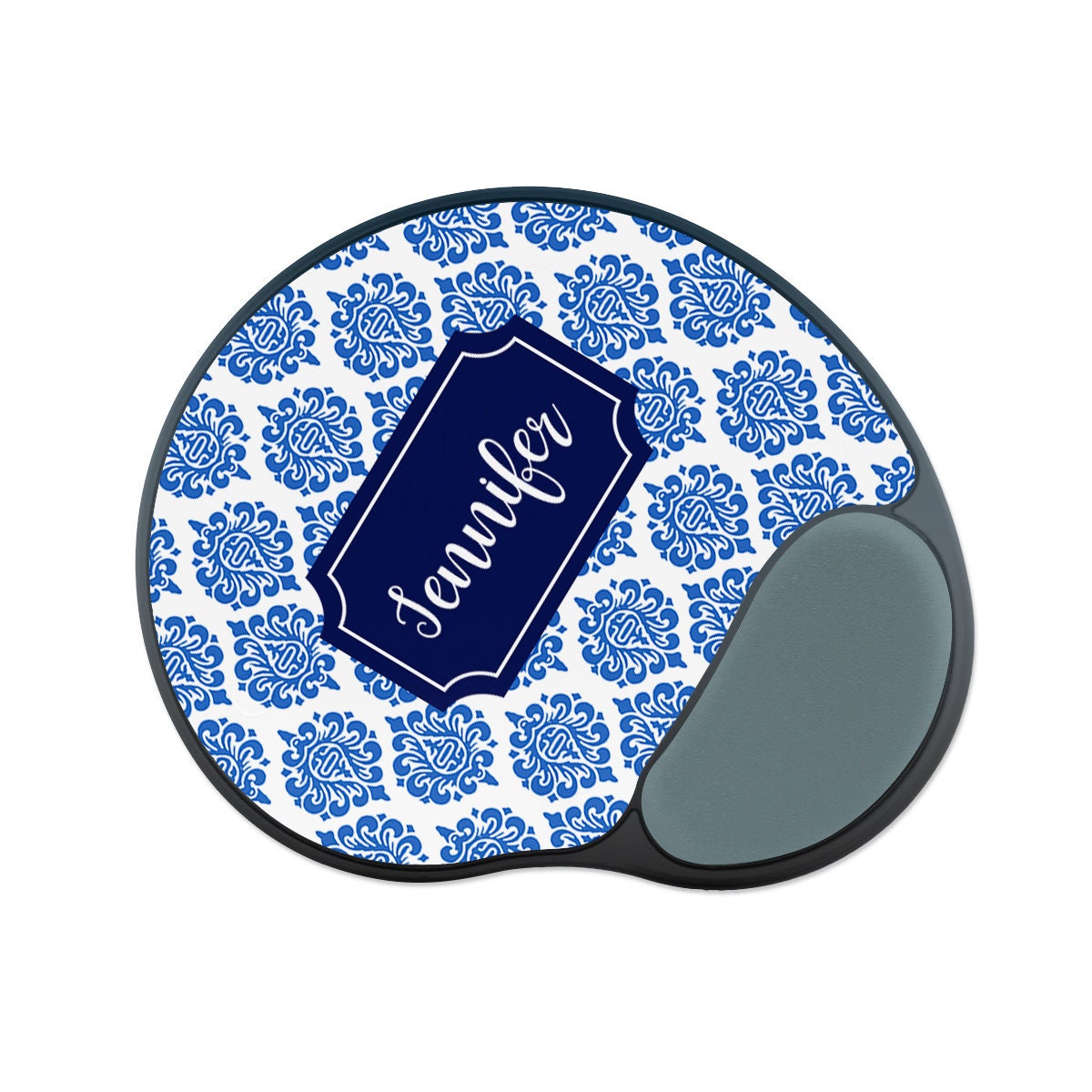 Personalized Wrist Rest Mouse Pad Blue Damask Mousepad