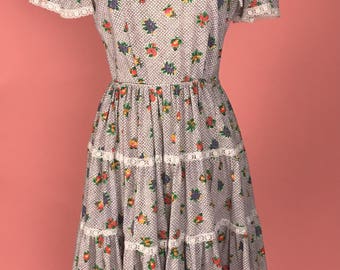 1950's Cotton Fruit Print Dress