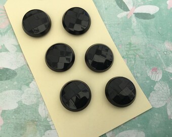Six lovely vintage black faceted buttons