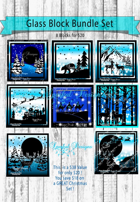 Download 8 Christmas block SVG Files Glass Block Cut File Bundle