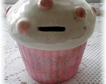 Cupcake Bank Ceramic with Rose Nursery Decor Cupcake Home Decor