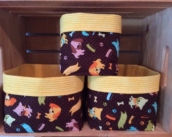 Brown & Yellow Puppy Fabric Bins
