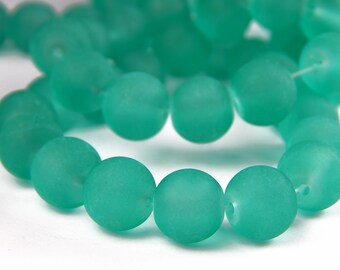 15 Inch Strand - 10mm Round Transparent Light Sea Green Frosted Glass Beads - Sea Glass Beads - Glass Beads - Jewelry Supplies