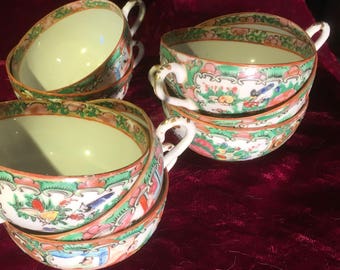 antique rose medallion teacups (set of 8)