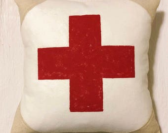 18x18 Wool and Grainsack Pillow - Swiss Cross