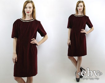 1950s Dress Velvet Party Dress 50s Party Dress Velvet Mini Dress Christmas Dress Holiday Dress Crimson Velvet Dress Vintage 50s Dress L