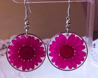 Pink Flower Earrings Real Flower Earrings Resin Flower Earrings Real Flower Jewelry Resin Earrings Botanical Earrings Nature Jewelry Dangle
