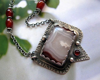 Sterling Silver Pendant Necklace, Agua Nueva Agate Pendant, Handmade Sterling Silver Jewelry