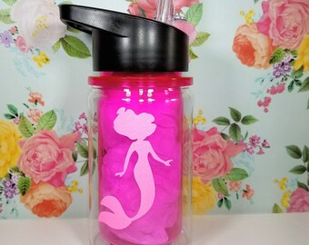 Mermaid Monogram Kids Water Bottle, Personalized Kids Water Bottle, BPA Free Plastic Water Bottles, Kids Gifts, Kids Monogrammed Tumblers