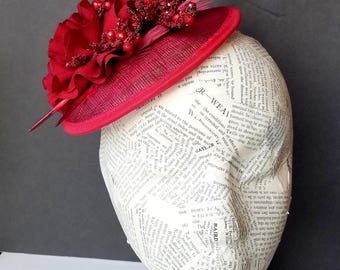 Deep Red, Burgundy Fascinator: Holiday, Christmas, Church, or Derby Whimsy