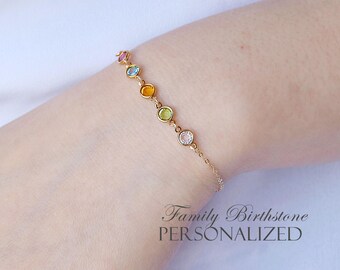 Gift for mom - Birthstone Bracelet Gold, Family tree bracelet, Personalized Mothers Gift, Grandmother Bracelet, Christmas gift for her