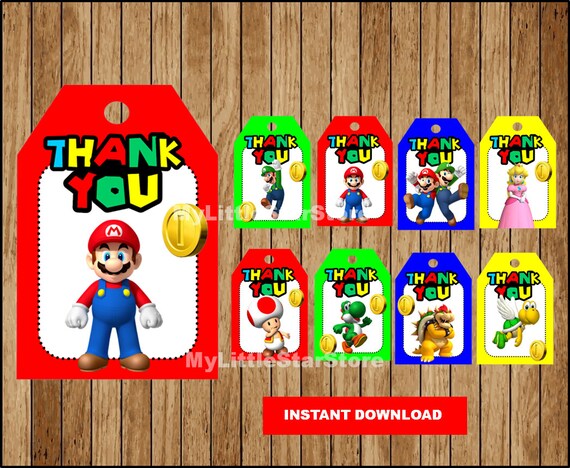 Mario Bros Thank you tags Printable Mario Bros tags Super