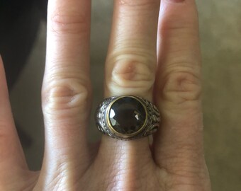 Old Vintage Style Smokey Topaz Ring 925 Sterling Silver Size 10