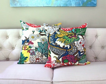 Chiang Mai Dragon pillow covers: ** choose dragon motif, floral motif, one on each side, or a pair ** (see Item Details for more info)