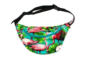 FLAMINGO 100% cotton bumbag fanny pack turquoise ykk zipper