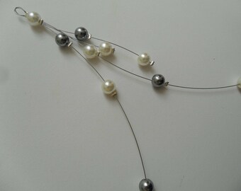 Back to necklace Bridal jewelry ivory and silver grey pearls wedding jewelry