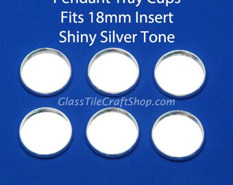 20pk 18mm Pendant Tray - Round Silver Tone Charm Setting No Eyelet. (18MNOEYE)