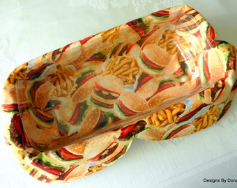 Basket Liner, Table Topper, Bread Cloth, Centerpiece, Hamburgers and A Side Of French Fries, Handmade Table Linens